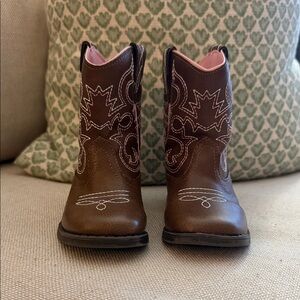 Brown Western Cowgirl Boots with Pink Lining
